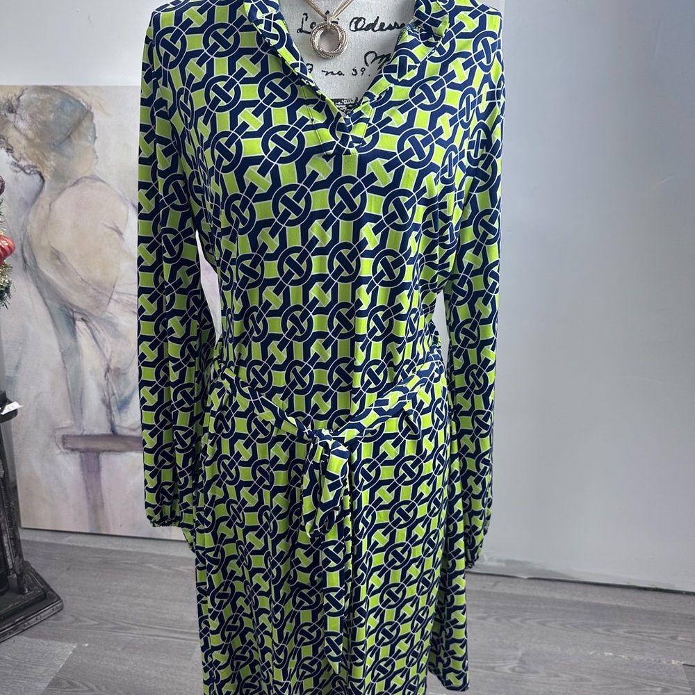 Laundry by Design Navy and Lime Long Sleeve Dress
